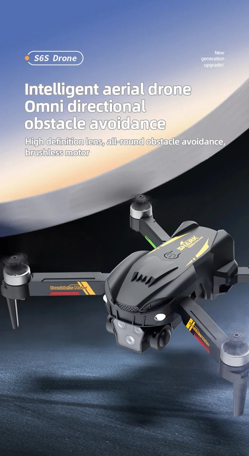 Hot Shark Drone S6S Brushless Professional 8K HD Camera WIFI FPV Obstacle Avoidance Optical Flow RC Foldable Quadcopter Toys