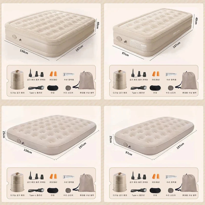 Glamping mats PVC inflatable sleeping mattress luxury 2 person camping bed mat built-in pump thicken mat interior air mattress