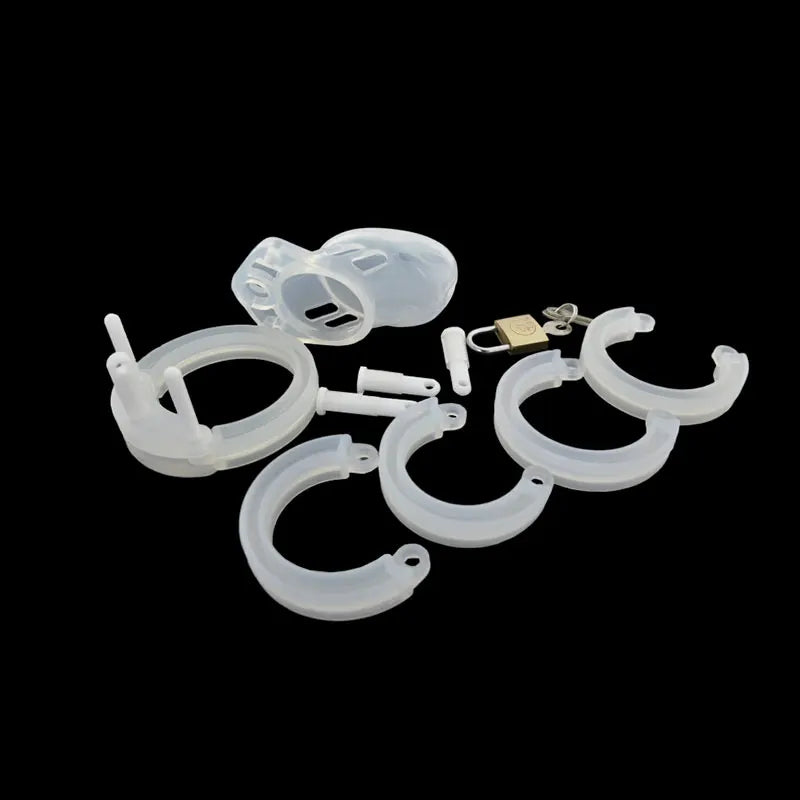 New Male Silicone Chastity Device Cock Cage Sex Toys With 5 Penis Ring Adult Belt Brass Lock Standard/Short Cage A122/A235