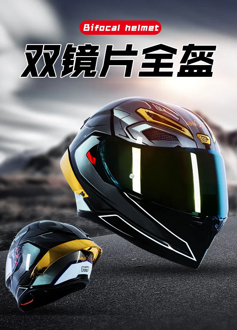 ICE.BEACON Anti fog 3C certification national standard locomotive Motorcycle big tail racing double lens helmet fashion trend pe