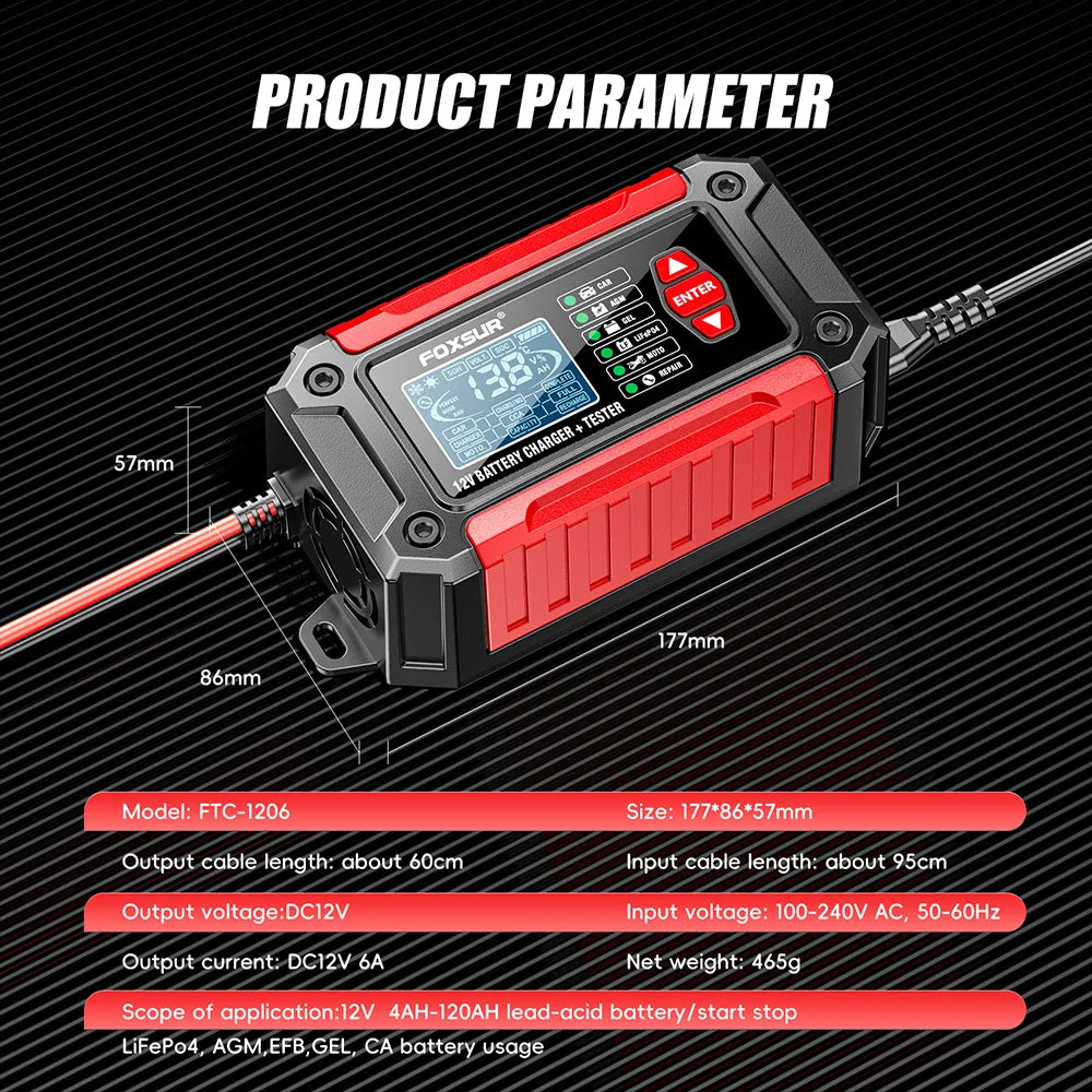 New 2in1 Smart Car Battery Charger System Tester Car Motorcycle Battery Analyzer For Lead Acid AGM GEL Lithium LiFePo4 Batteries