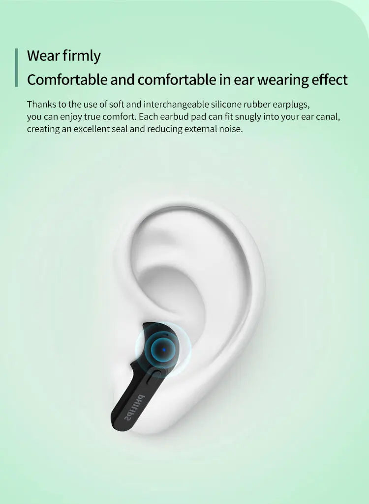 PHILIPS TAT2206 TWS Wireless Bluetooth Earphones Waterproof IPX4 SBC Sports Headset 500mAh Low Latency Gaming Headphone with Mic
