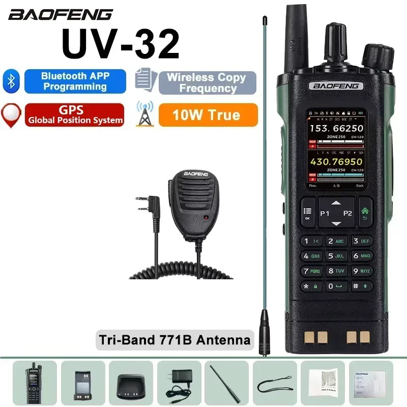 Baofeng UV 32 Walkie Talkie 10W GPS Bluetooth Programming Wireless Copy Frequency Multi Band USB-C FM AM Ham Radio Updated UV25M