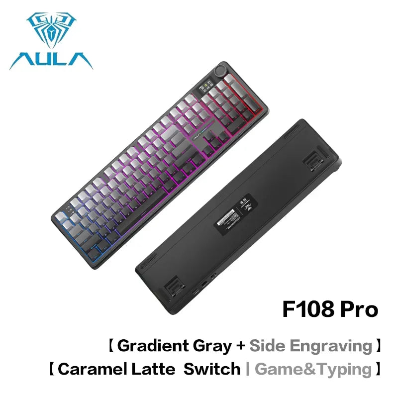 AULA F108pro Mechanical Keyboard Three-mode Bluetooth /2.4G/ Wired Customized Full-key Hot-swapable Gasket Structure RGB Light e
