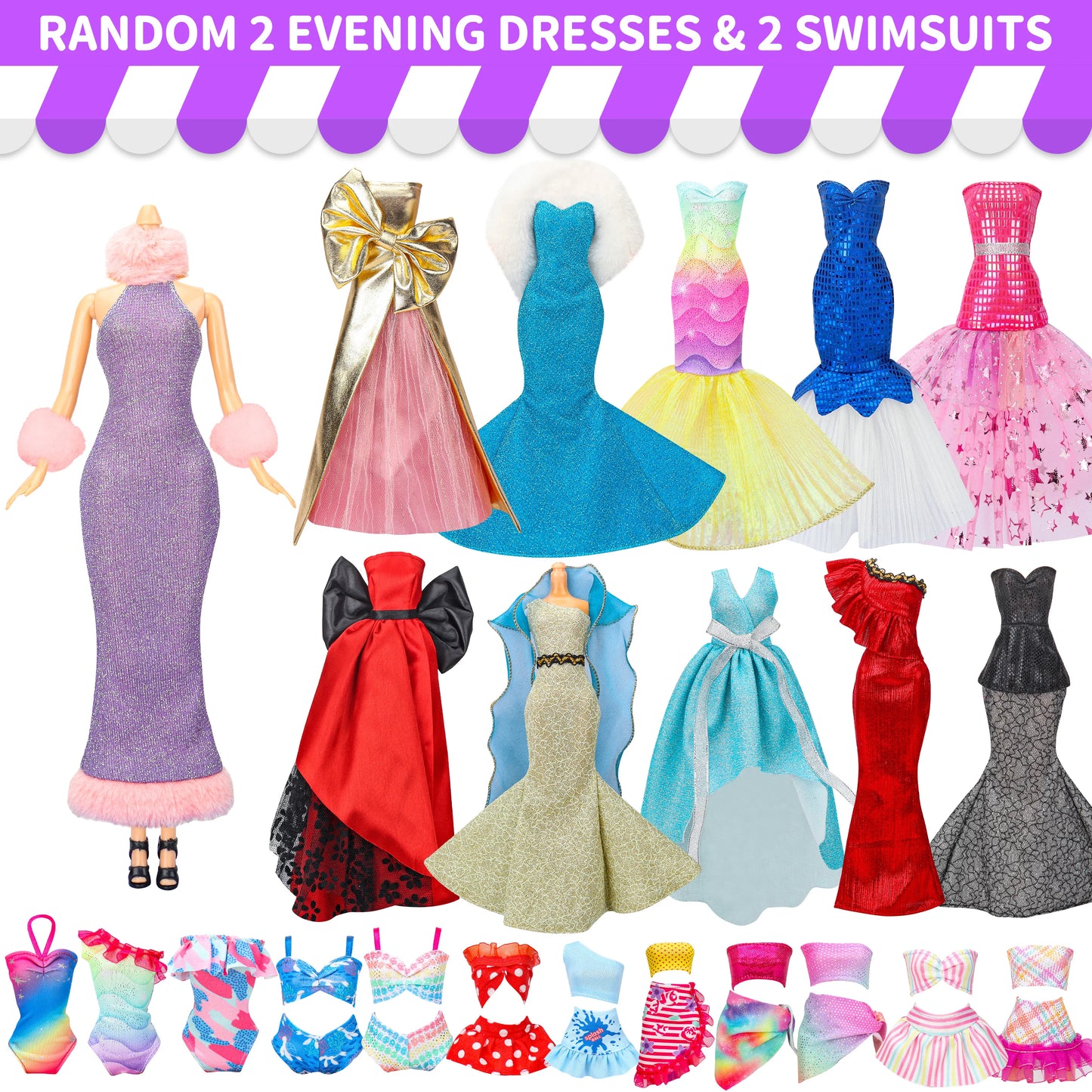 Random 70 PCS Gorgeous Doll Clothes and Accessories for 11.5 Inch fashion Doll -doll House Accessories- A Perfect Gift for Girls