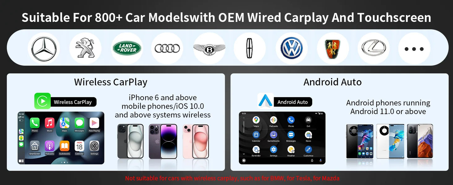 JMCQ 2024 Hot Wireless CarPlay Box Android Auto Adapt For Wired CarPlay Display To Wireless Smart Box Linux System OEM Upgrade