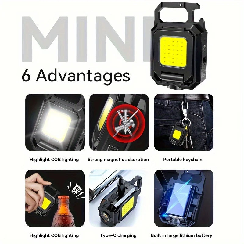 XPE Work Light COB LED Flashlight Pocket Outdoor Foldable Side 2 COBs Camping Hiking Lamp 800mAh USB Charging IPX4 Waterproof