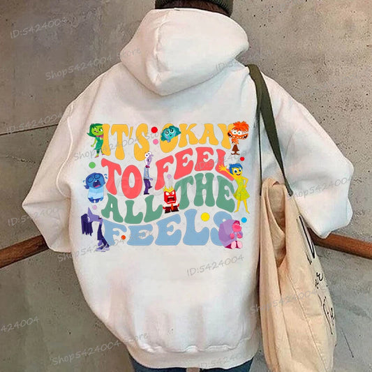 Anime Inside Out Vintage Print Hoodie It's Okay To Feel All The Feels Tracksuit Autumn Long Sleeve Disney Movie Women Men Hoody