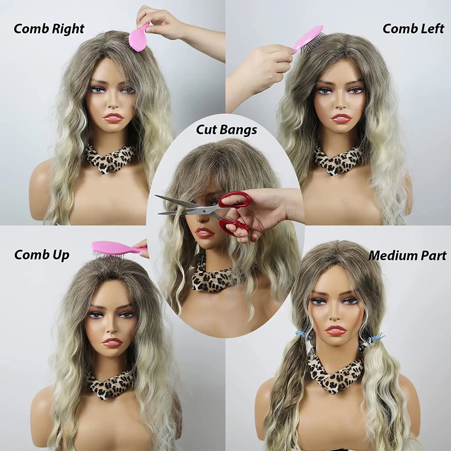 Long Wavy Hair Wig Soft Synthetic Curly Costume Wig with Ombre Fluffy Waves Free Part Hairline Natural Copper Tones Wig