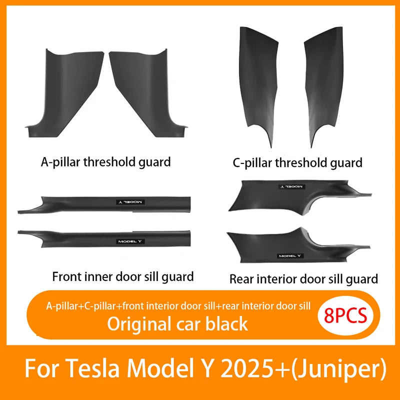 For New Tesla Model Y Juniper 2025+Front And Rear Door ABS Anti Scratch And Dirt Resistant Threshold Strips Interior Accessories