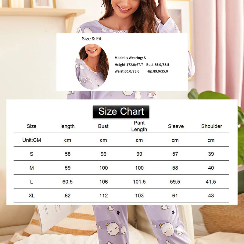 Women's Pajama Pj Sets Autumn Long Sleeved Tops And Pants Pajamas 2 Piece Set Soft Comfortable Home Clothing Pyjama Pijama Femme