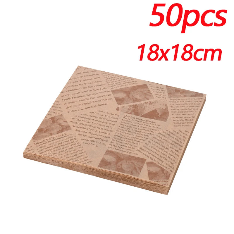50pcs Oil-Proof Paper Food Wrapping Paper Baking Sandwich Burger Fries Fried Food Wrapping Paper Plate Mat Accessories