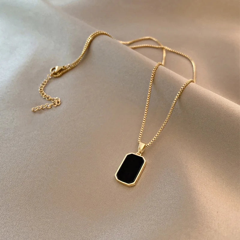 Women Neck Chain Black Exquisite Minimalist Square Pendant Choker Geometric Necklace Collar Chain Female Jewelry Party Gifts