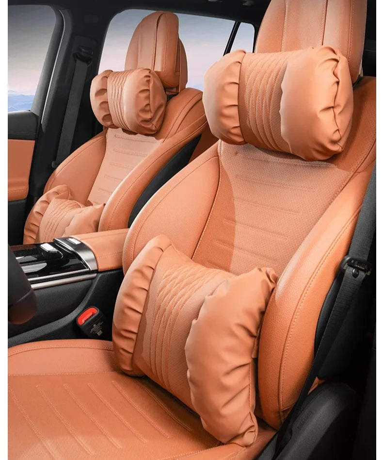 Quality Nappa Leather Car Headrest Lumbar Support Cushion Comfortable Soft Car Neck Pillows Waist Pillow Car Interior Accessorie