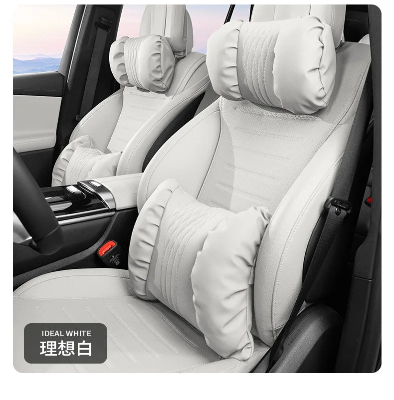 Quality Nappa Leather Car Headrest Lumbar Support Cushion Comfortable Soft Car Neck Pillows Waist Pillow Car Interior Accessorie
