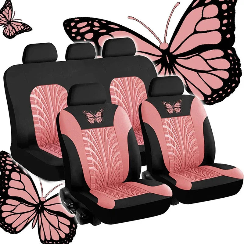 Butterfly Glamour Car Seat Cover Set Premium Bronzing 9-Piece Universal Fit for 5 Seats Fashionable Design Durable Comfortable
