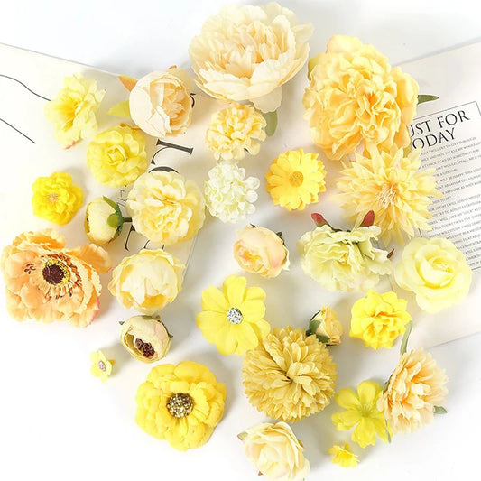 Yellow Artificial Flowers Heads Silk Fake Flowers for Home Decor Party Wedding Decoration DIY Valentine's Day Gifts Accessories