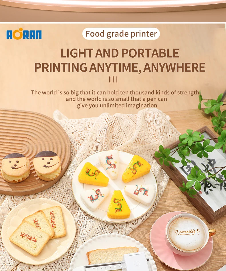 AORAN Mini Portable Color Printer Customized Text Smartphone Wireless Printing Inkjet Printer with Ink Cartridge #R10