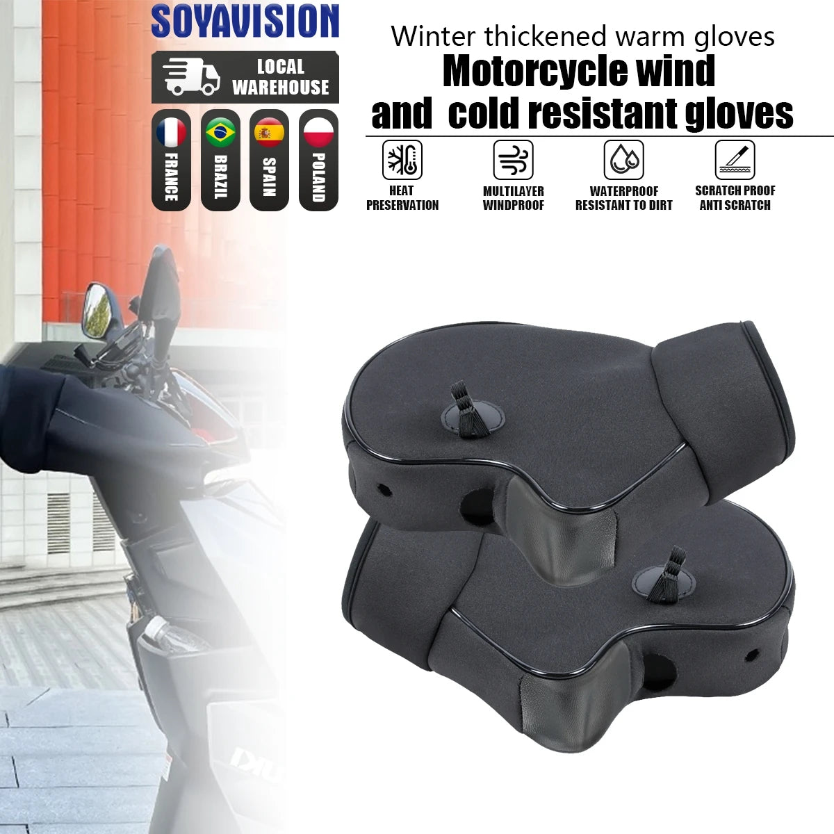 Thick Motorcycle Handlebar Muffs Protective Motorcycle Scooter ATV UTV Winter Warmer Gloves Grip Handle Bar Muff Rainproof Warm