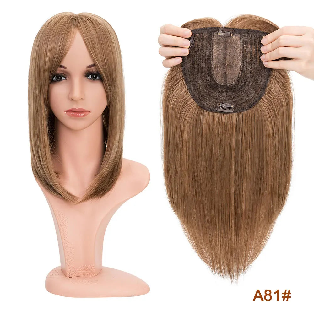 Benehair 14'' 18'' Hair Toppers with Bangs for Women Synthetic 6x6 Top Hairpieces Wigs Long Striaght Clip in Hair Extension