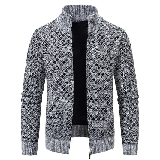 Men's Knitted Cardigan Coat Korean Slim Fit Trendy Sweater Autumn Winter Zip Up Mens Fleece Lined Top Clothing