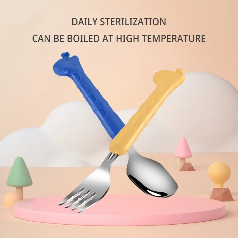 2PCSChildrens Tableware 304 Food Grade Stainless Steel Knife And Fork Baby Eating Training Utensils