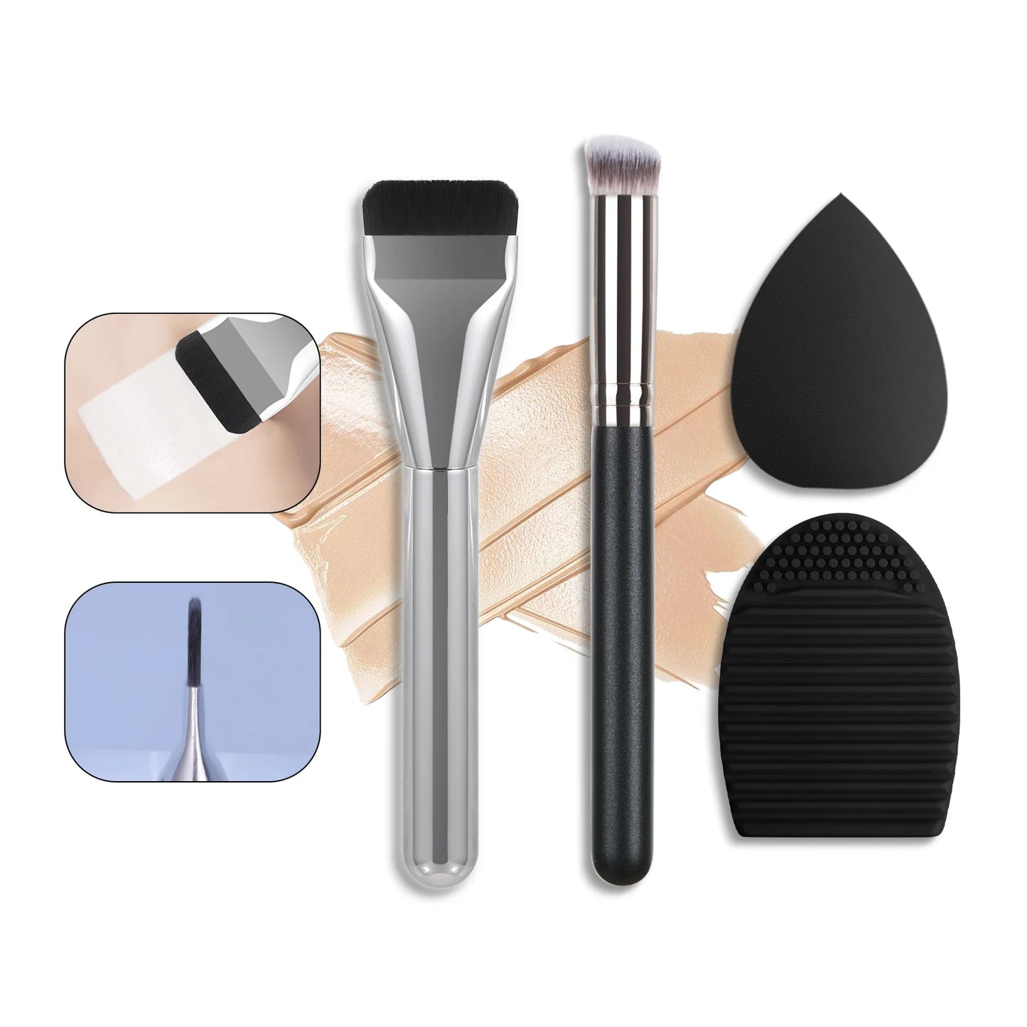 Ultra Thin Foundation Brush Makeup Mixing Palette with Spatula Flat Face Contour Brush Cosmetic Puff Blender Beauty Makeup Tools