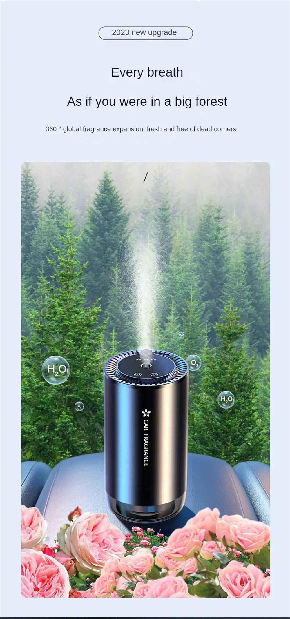 Car Air Freshener Essential Oil Fragrance Diffuser Smell Distributor USB Rechargeable Aromatherapy Scent Air Refresher LED Light