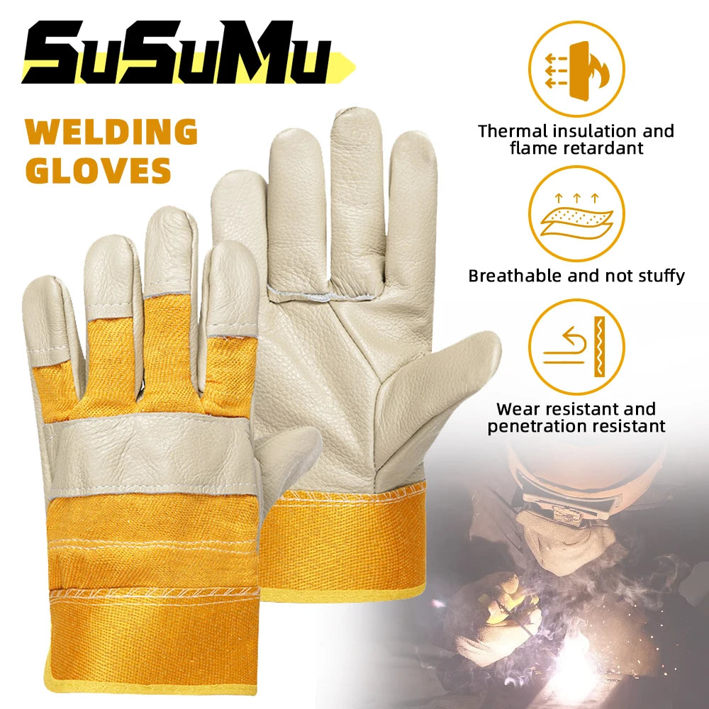 Cowhide Split Leather Work Gloves Welding Hunting Driving Farm Garden Security Protection Heavy Duty Truck Driving Gloves