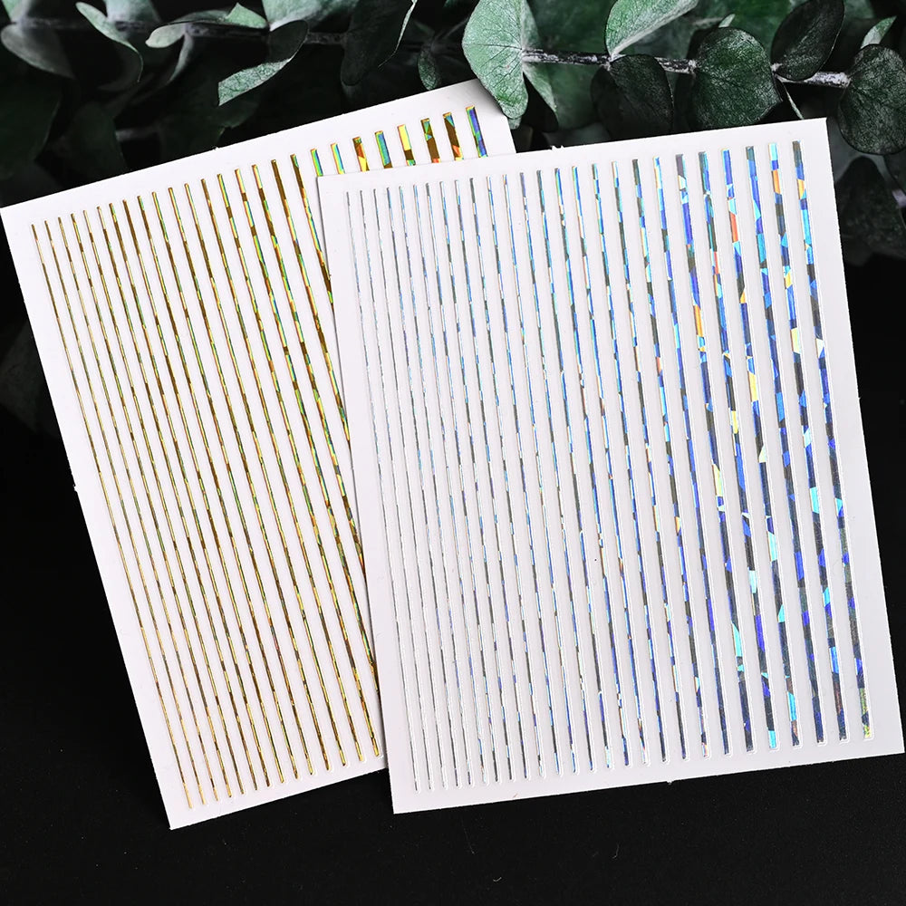 1Sheet Laser Gold/Silver Line 3D Nail Art Stickers Colorful/Black/White Stripe Self-Adhesive Slider DIY Lines Manicure Decals *&