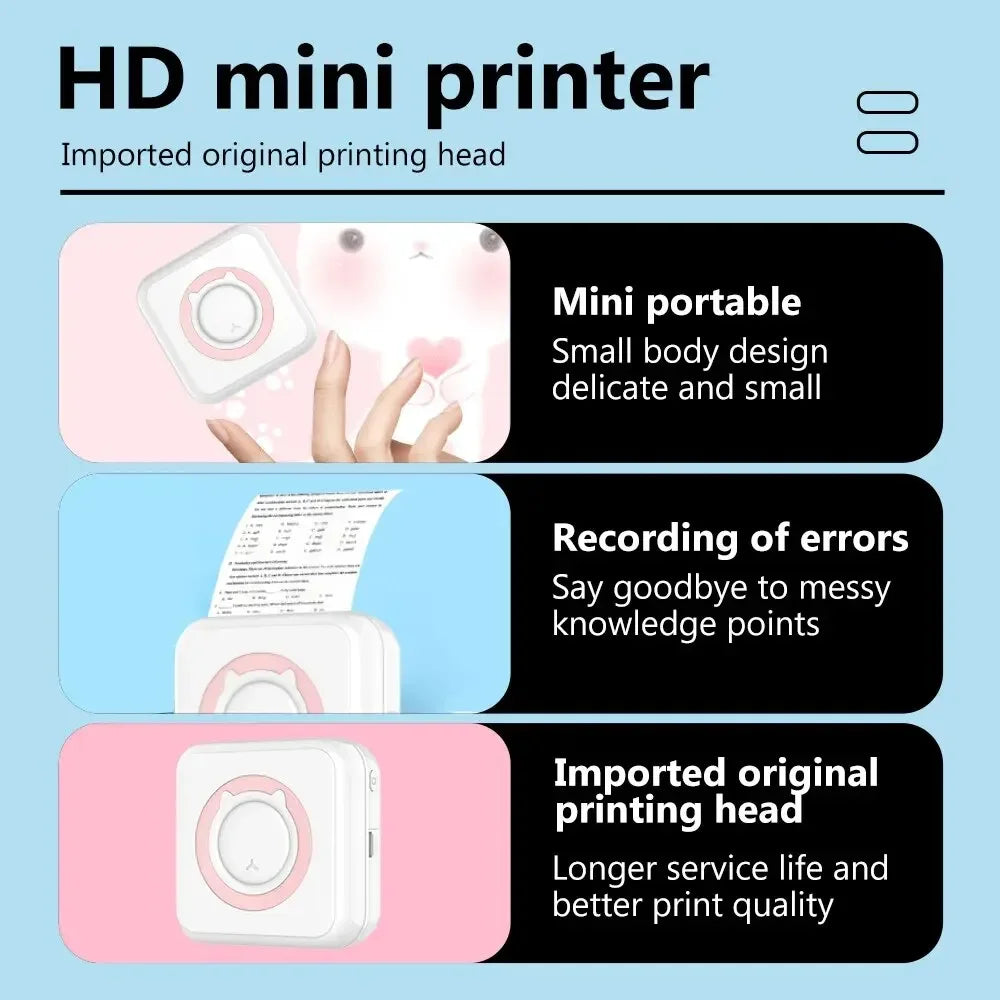 Mini Printer Portable Thermal Stickers Paper Inkless Bluetooth Wireless Impresora Android IOS Portable Label Printer