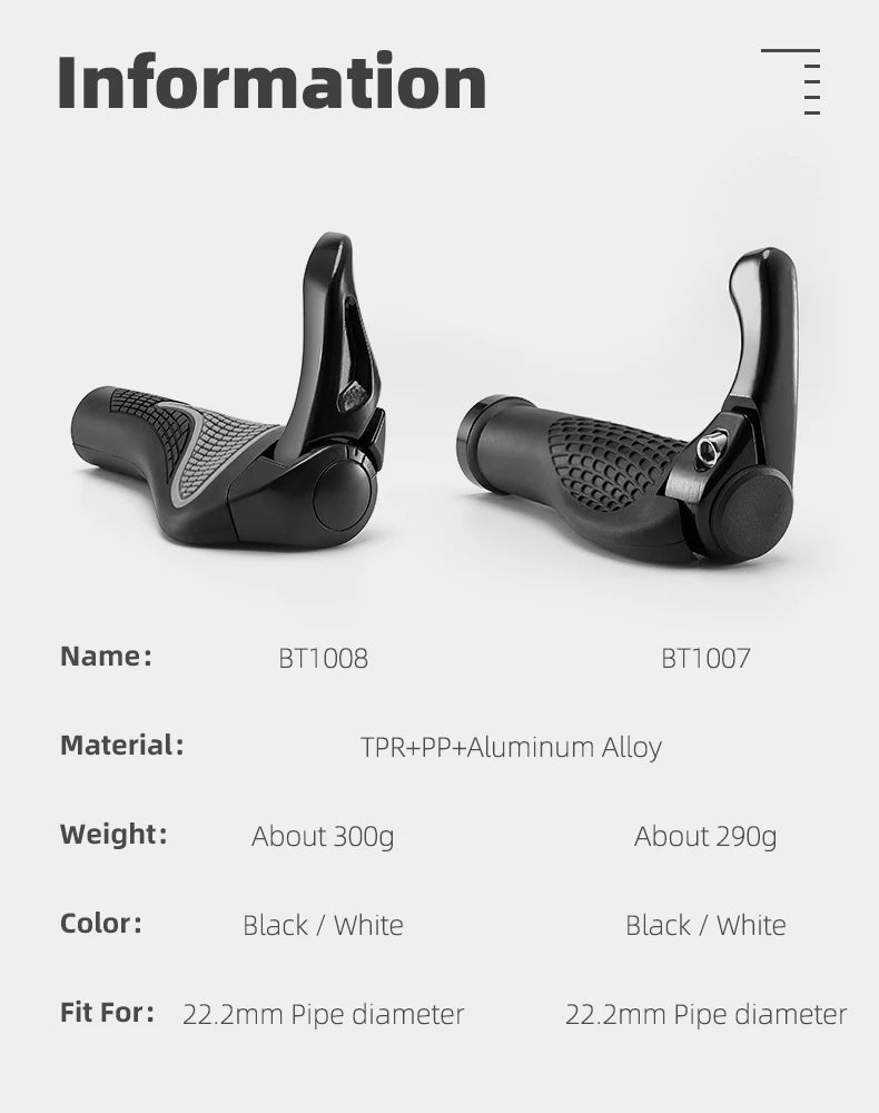 ROCKBROS Bicycle Grips MTB Mountain Bike Handlebar Grips Horns Shofar Vice Handle Bike Grips Shockproof Rubber Cycling Grips