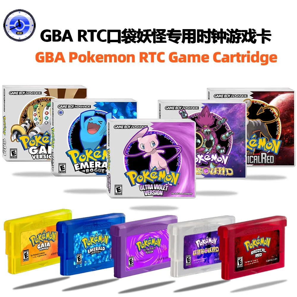GBA RTC Pokemon  Real Clock  New Version 2.0 Game Card  Featured Popular English Games