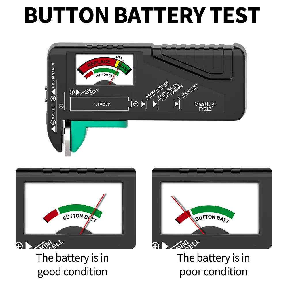 MASTFUYI Universal Battery Tester, AA/AAA//C/D/9V/1.5V Button Cell Battery Capacity Check Tool, Battery Analyzers Detector