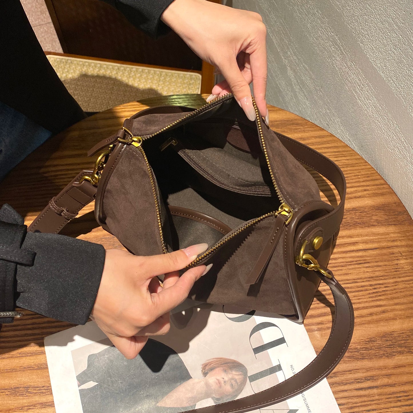 Suede Cowhide fashion ladies shoulder cross coffe bag luxury designer women brown handbag angola red