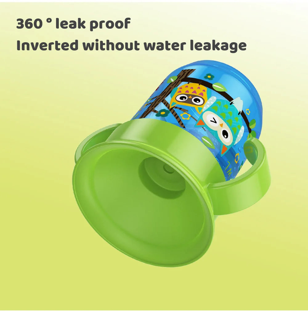 360 Rotated Cartoon Baby Learning Drinking Cup with Double Handle Flip Lid Leakproof Infants Water Cups Bottle BPA Free