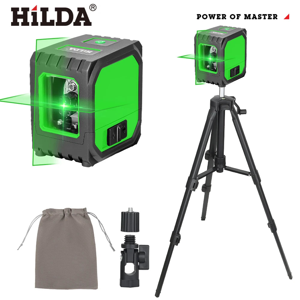HILDA 2 Lines Mini Laser Level Self Levelling Green Beams Laser Horizontal & Vertical Cross-Line USB Charging