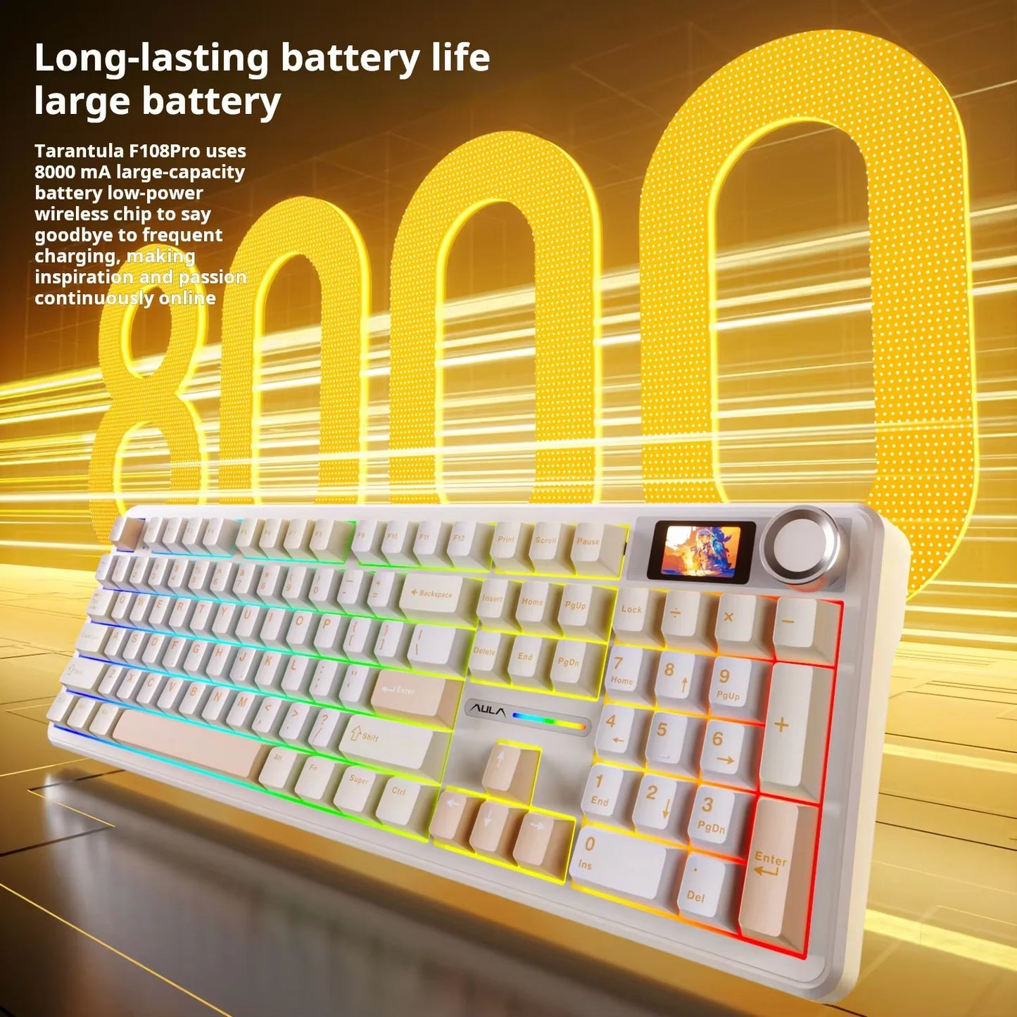 AULA F108pro Mechanical Keyboard Three-mode Bluetooth /2.4G/ Wired Customized Full-key Hot-swapable Gasket Structure RGB Light e