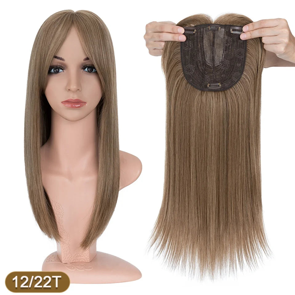 Benehair 14'' 18'' Hair Toppers with Bangs for Women Synthetic 6x6 Top Hairpieces Wigs Long Striaght Clip in Hair Extension
