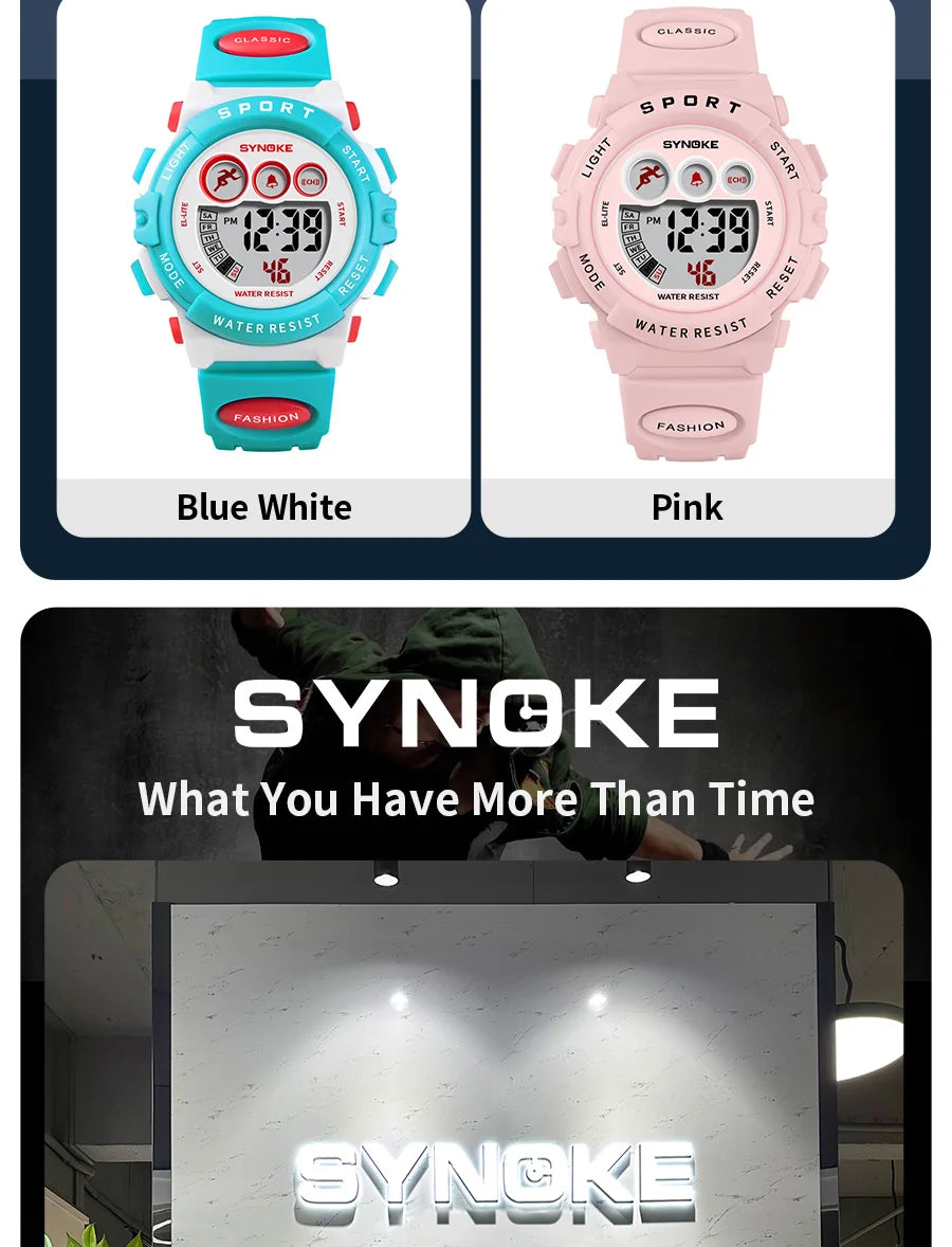 SYNOKE Student Sport Watches For Kids Colorful Electronic Watches Waterproof Clock Children Digital Watch For Boys Girls