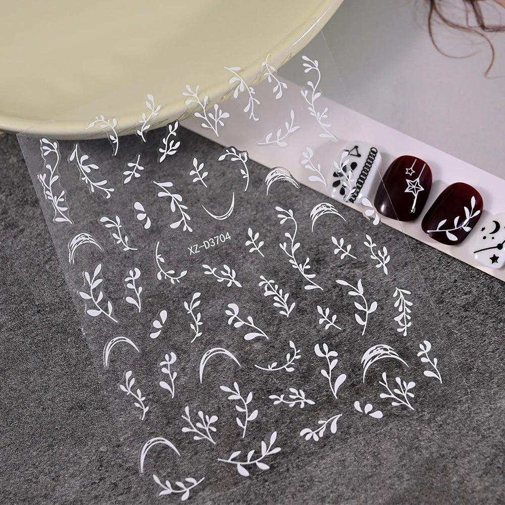 12Pcs Gold/Silver Tasse/Line/Star/Moon 3D Nail Art Stickers Leaf/Geometric Design Self-adhesive Sliders Luxury Manicure Decals