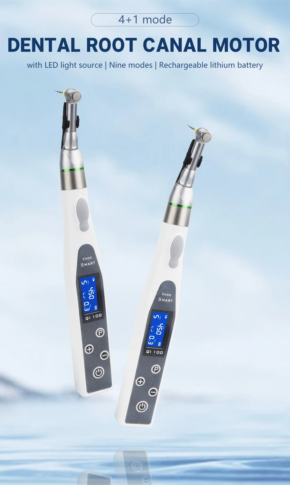 Dental Wireless Endo Motor Smart 9 Programs with LED Lamp and 16:1 Reduction Contra Angle Endodontic Instrument