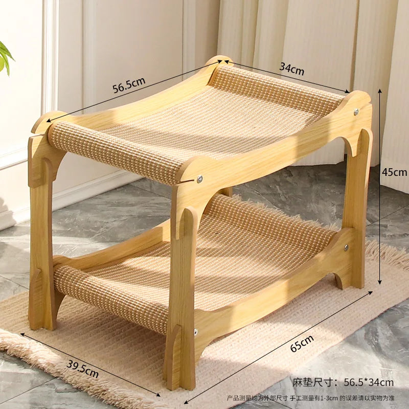 2 Tier Cat Hammock Bed Elevated Wooden Pet Bunk Beds For Indoor Cats Double Wooden Cat Bed Home Wood Raised Hanging Bed For Cats