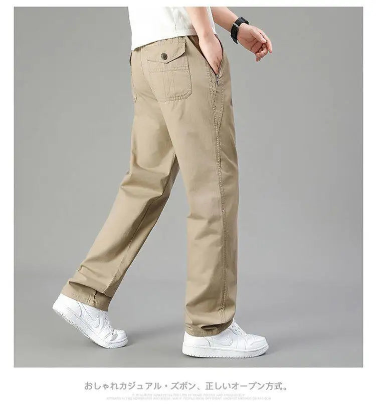 Big Size Men's Cargo Pants Casual Loose Straight Pants Cotton Long Trousers Zipper Pockets Mens Jogger Pants 5XL 6XL