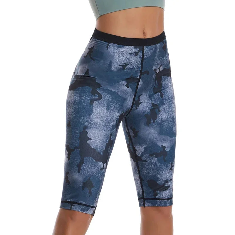 Women Sauna Sweat Pants Shapewear Camouflage Shorts Tummy Control Leggings Workout Pants Weight Loss Body Shaper Fitness Short