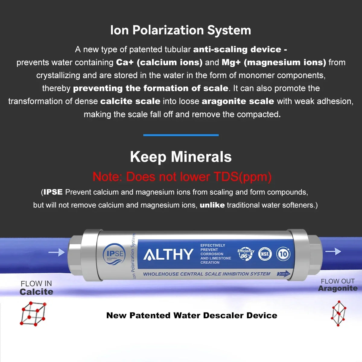 ALTHY AL-WS100 Whole House Water Descaler Scale Inhibition Softener System Machine Anti Limescale Corrosion & Hard water