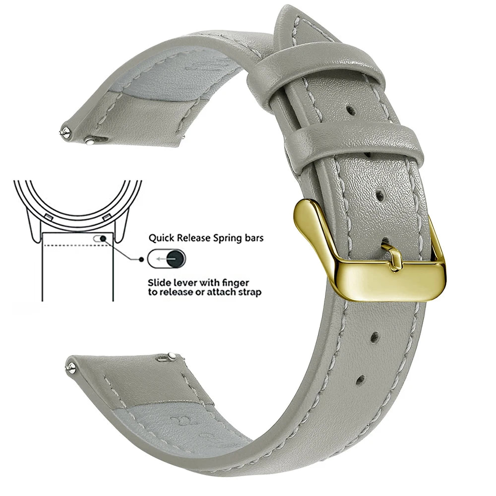 Top Grain Genuine Leather Watch Band, Quick Release 18mm/20mm/22mm Watch Straps, Fits Samsung Galaxy Watch, Garmin Huawei Watch