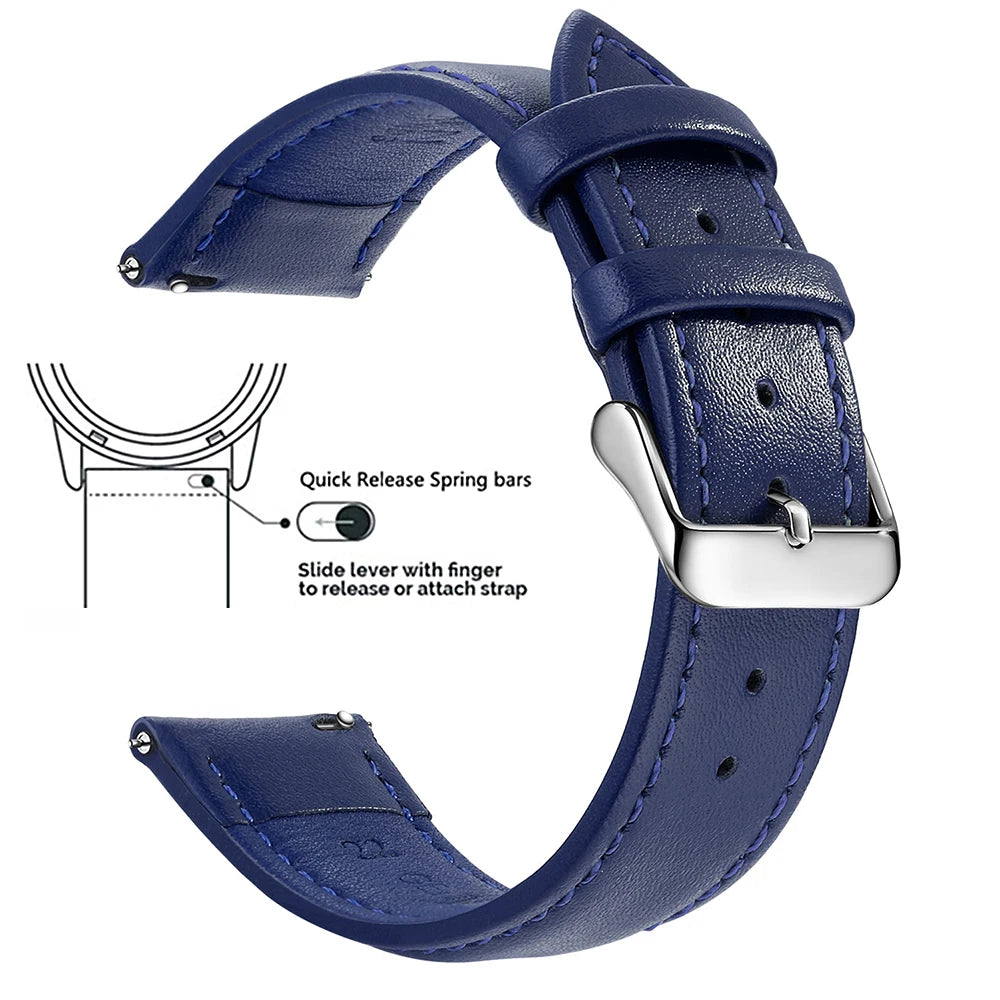 Top Grain Genuine Leather Watch Band, Quick Release 18mm/20mm/22mm Watch Straps, Fits Samsung Galaxy Watch, Garmin Huawei Watch