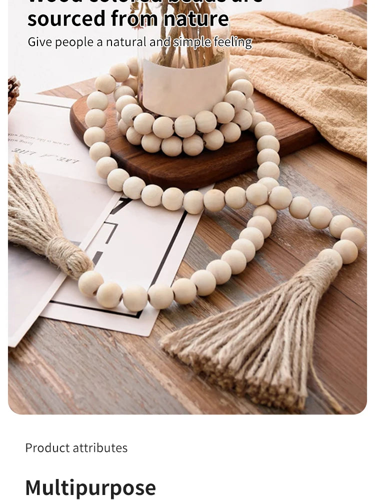 Decorative Bead Twine Tassel Strand, Log Colour Boho Decorative Wall Decor, Home Decor Craft Ornament, Gothic Style, for Prayer