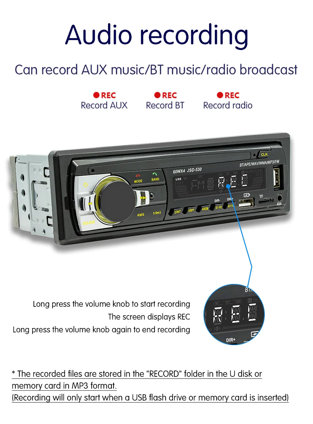 Car Radio Stereo Player Digital Bluetooth MP3 Player JSD-530 520 60Wx4 FM Audio Stereo Music USB/SD with In Dash AUX Input